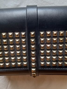 Just Fab Black Studded Purse with Gold Pyramid Studs